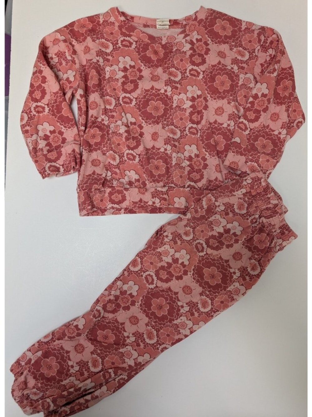 Kate Quinn Organic Cotton pink Mauve Mid-Century Floral Jogger Set 3T Modburst
